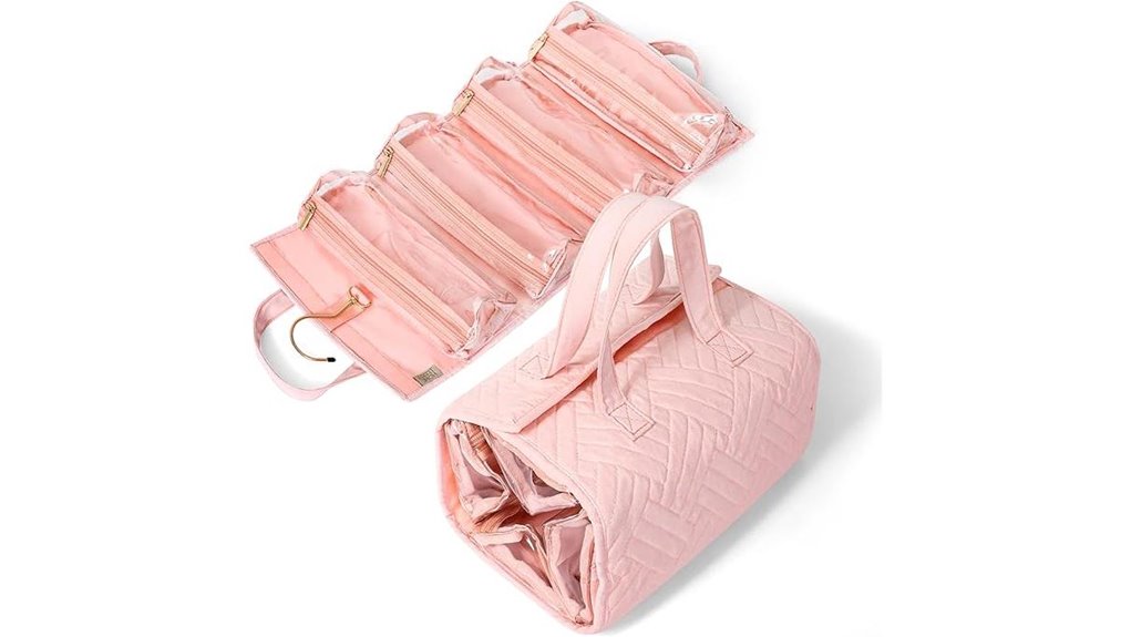 blush pink hanging toiletry bag