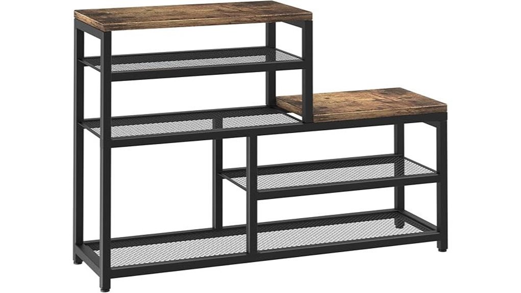 brown 5 tier shoe rack bench