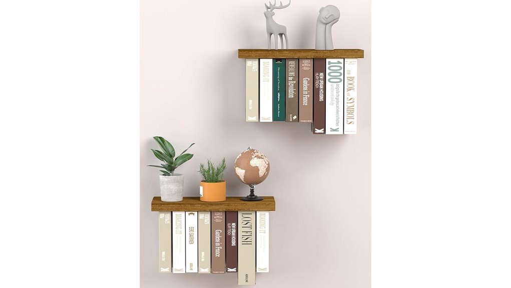 brown floating wall book shelves