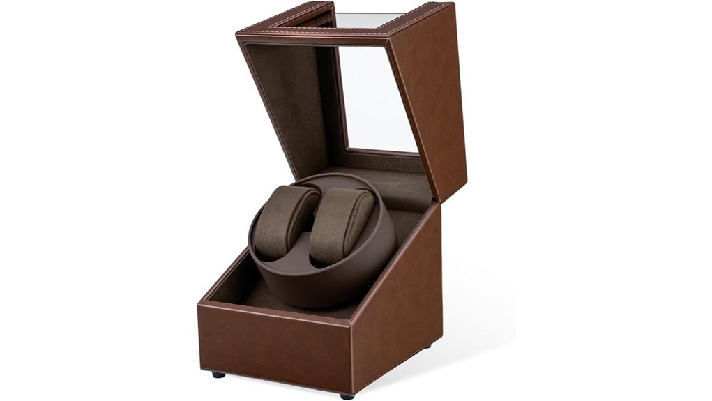 brown pu double watch winder