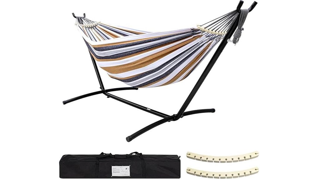 brown striped double hammock with stand