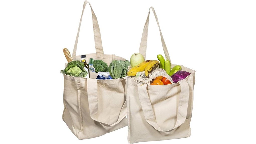 canvas grocery tote with bottle sleeves