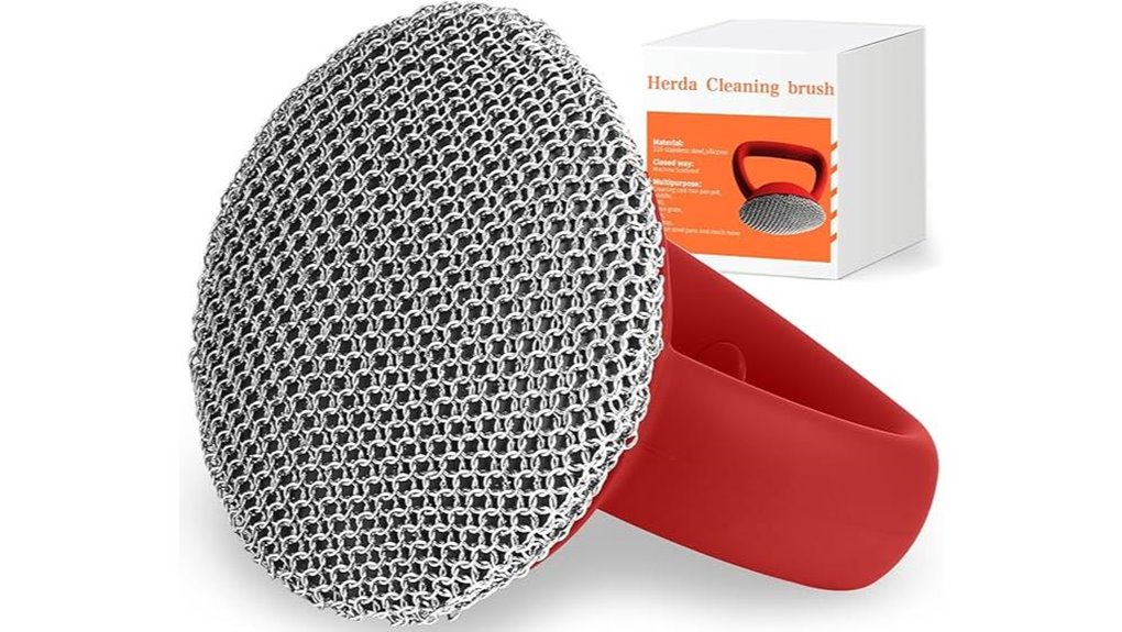 cast iron chainmail scrubber with handle