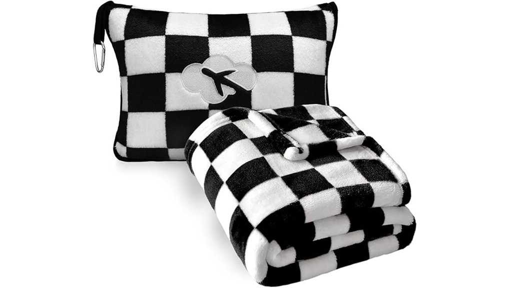 checkered black compact travel blanket