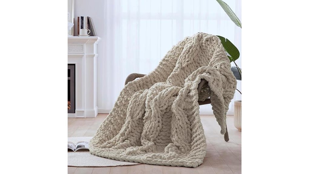 chunky hand knitted linen throw