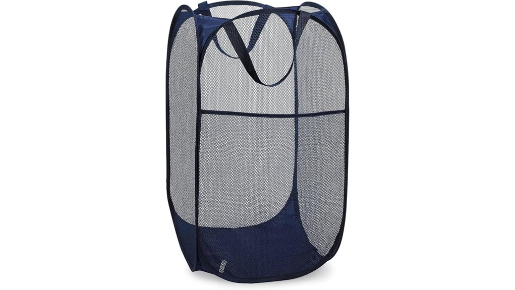 collapsible navy mesh laundry hamper