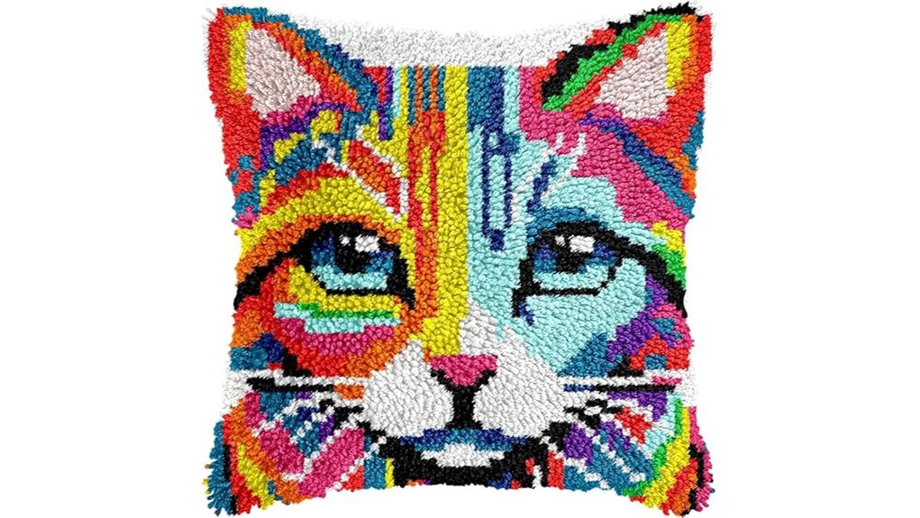 colorful cat latch hook pillow