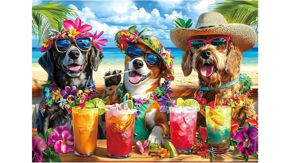 colorful dogs enjoying beach