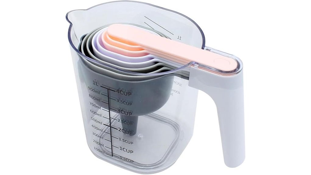 colorful nine piece measuring set