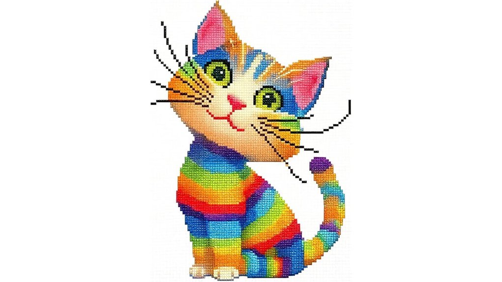 colorful rainbow cat cross stitch