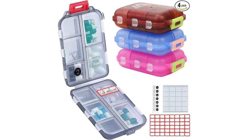 compact 10 compartment travel pillcase