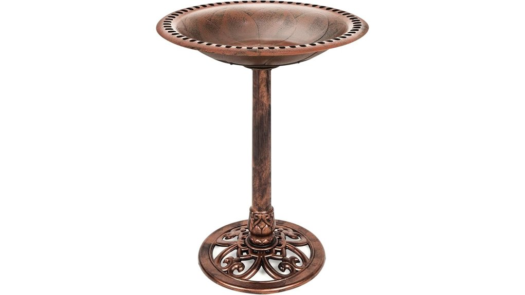 copper 28 inch pedestal birdbath