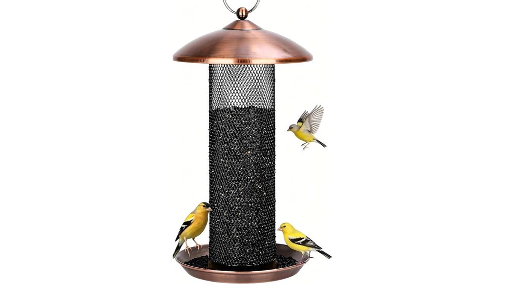 copper squirrel proof finch feeder