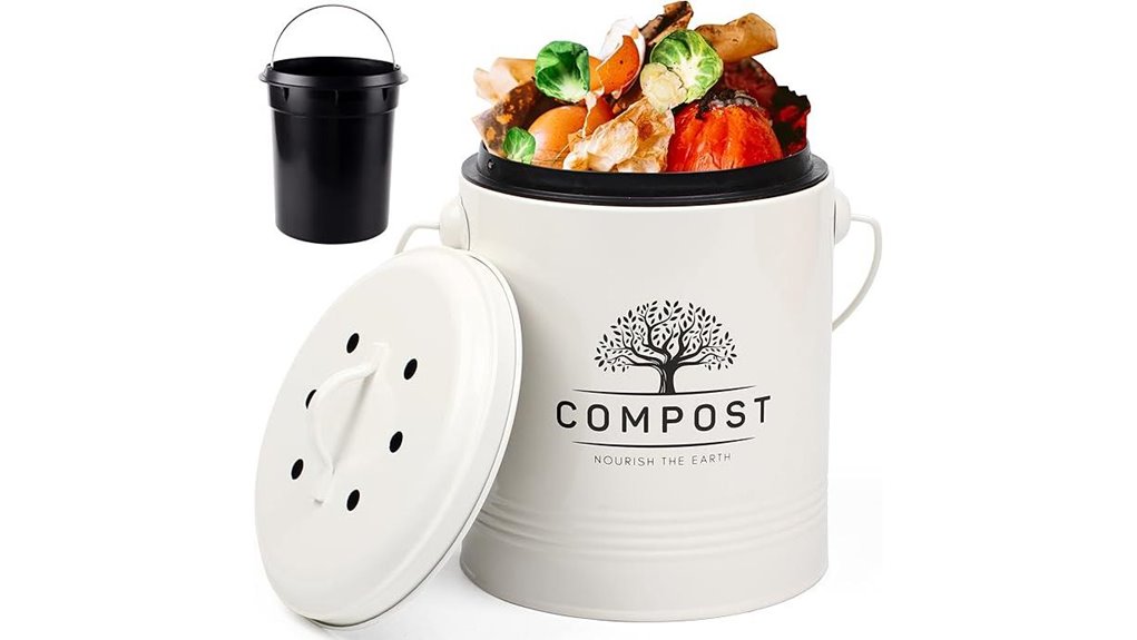 cream 1 3 gallon countertop compost bin