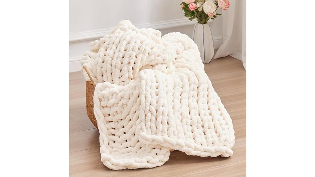 cream chunky chenille throw blanket