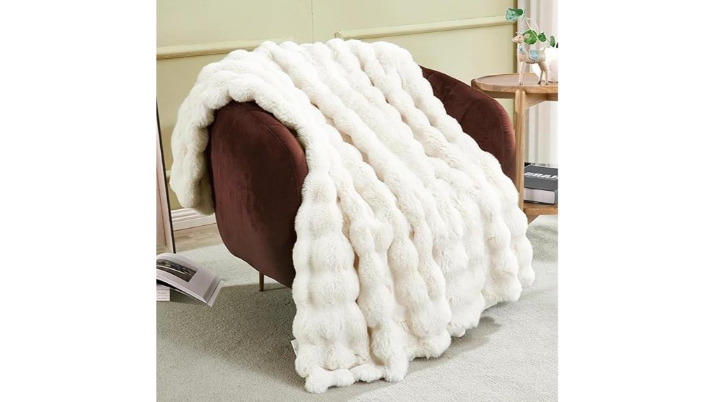 cream faux rabbit fur throw