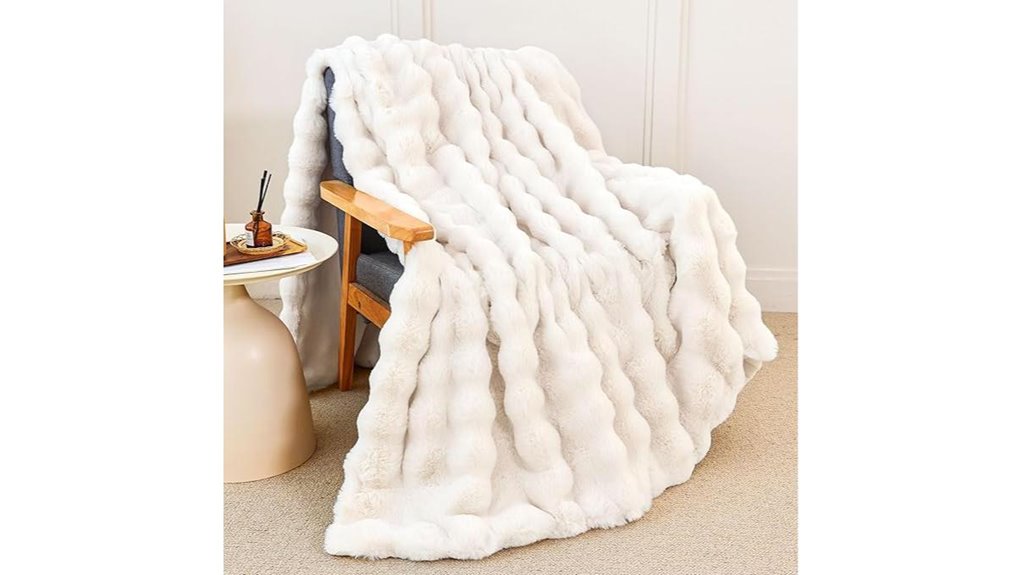 cream white faux rabbit throw