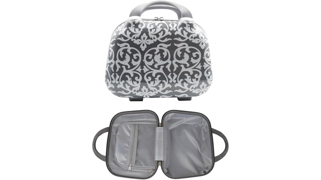 damask gray hard shell makeup bag