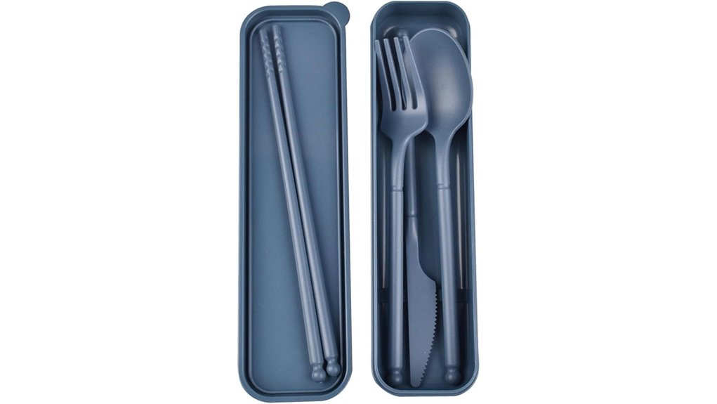 dark blue camping utensil set