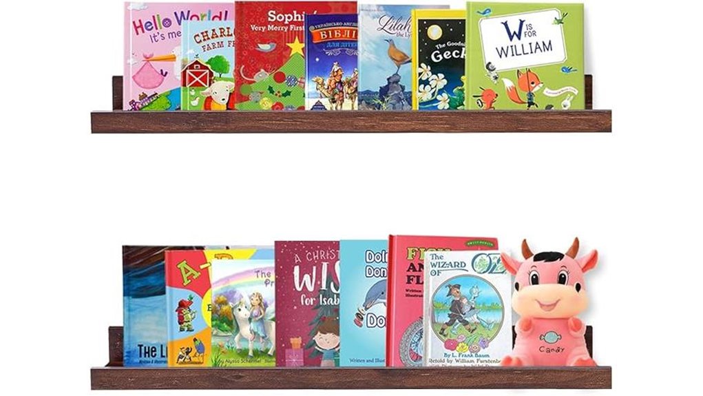 deep walnut floating wall shelves