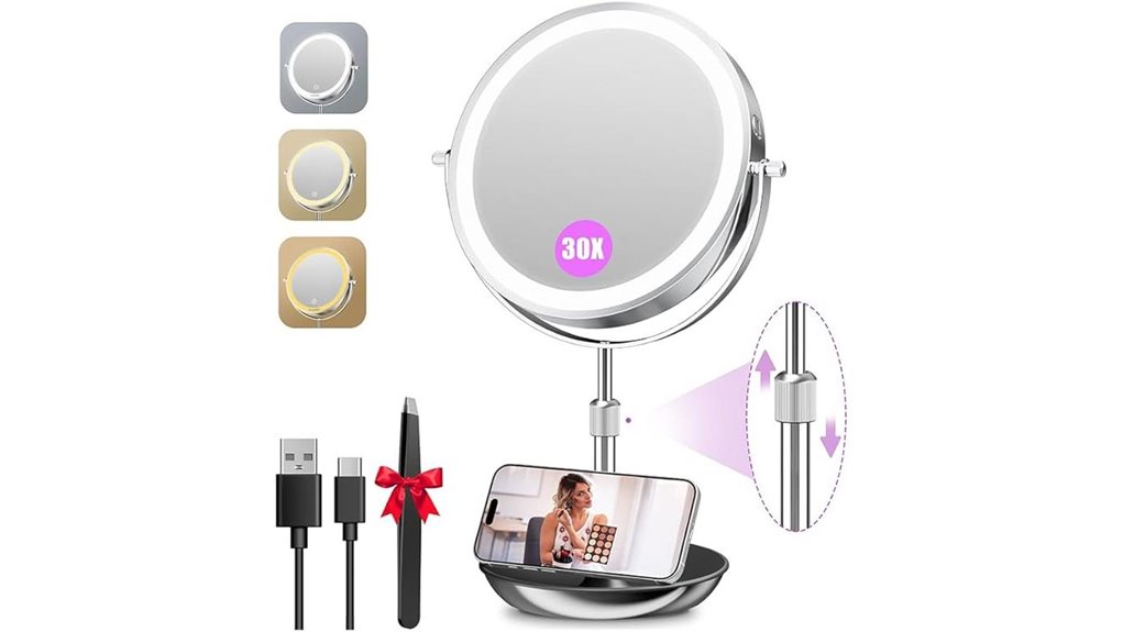 double sided 1x 30x lighted mirror