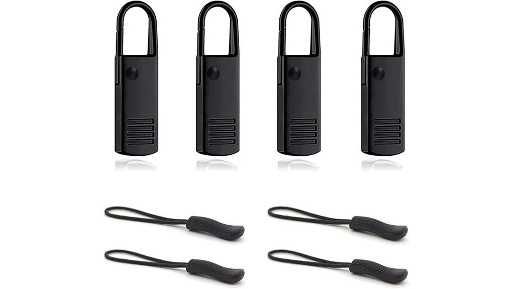 eight black zipper pulls