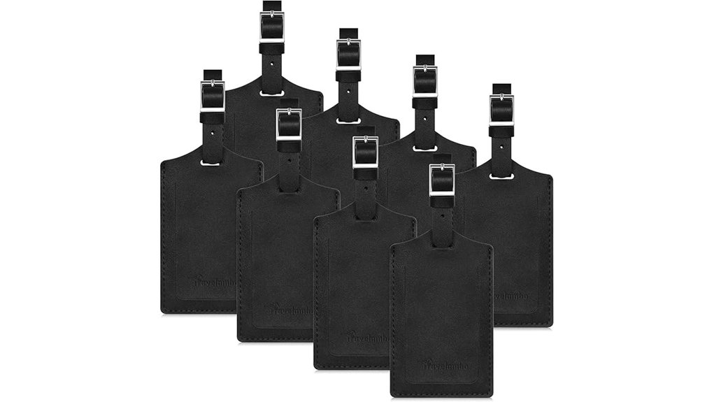 eight pack black faux leather luggage tags