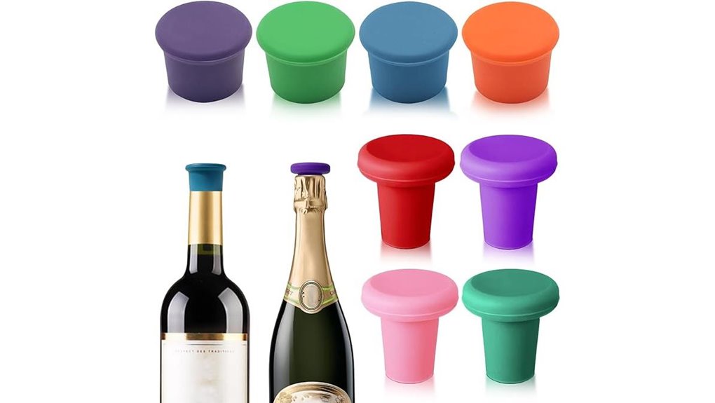 eight piece multicolor silicone wine stoppers