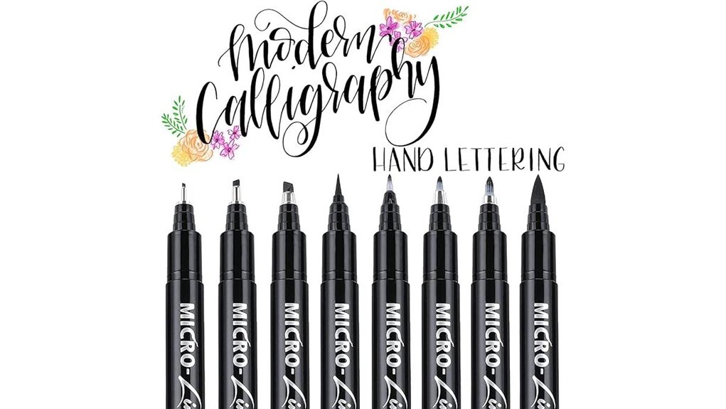 eight size black brush pens
