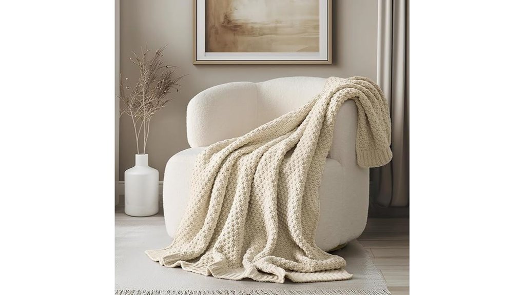 evergracehome beige chenille throw
