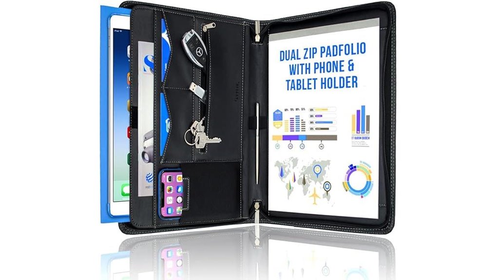 faux leather zipper padfolio organizer