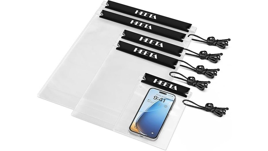 five clear waterproof dry pouches