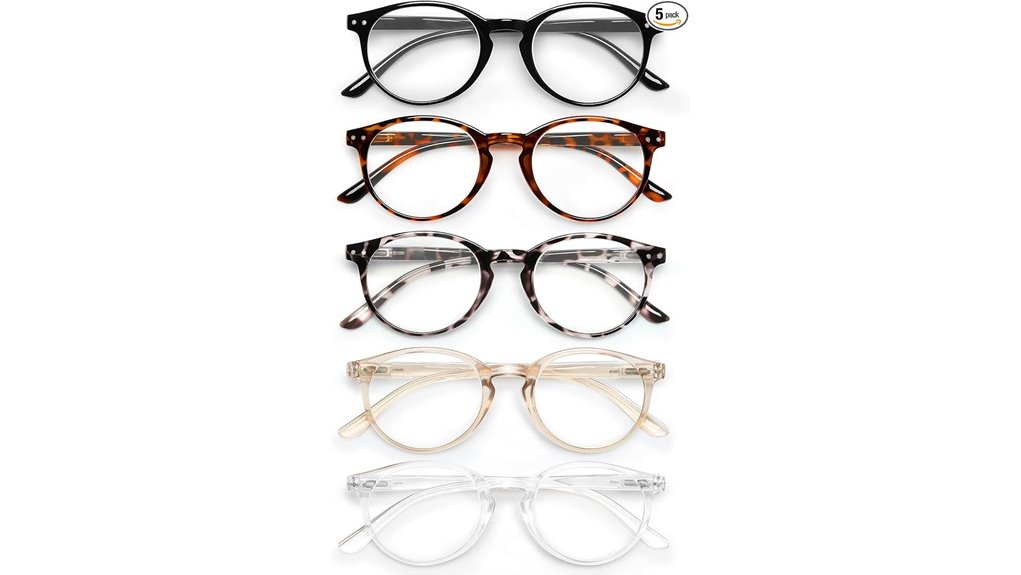 five pack retro round reading glasses