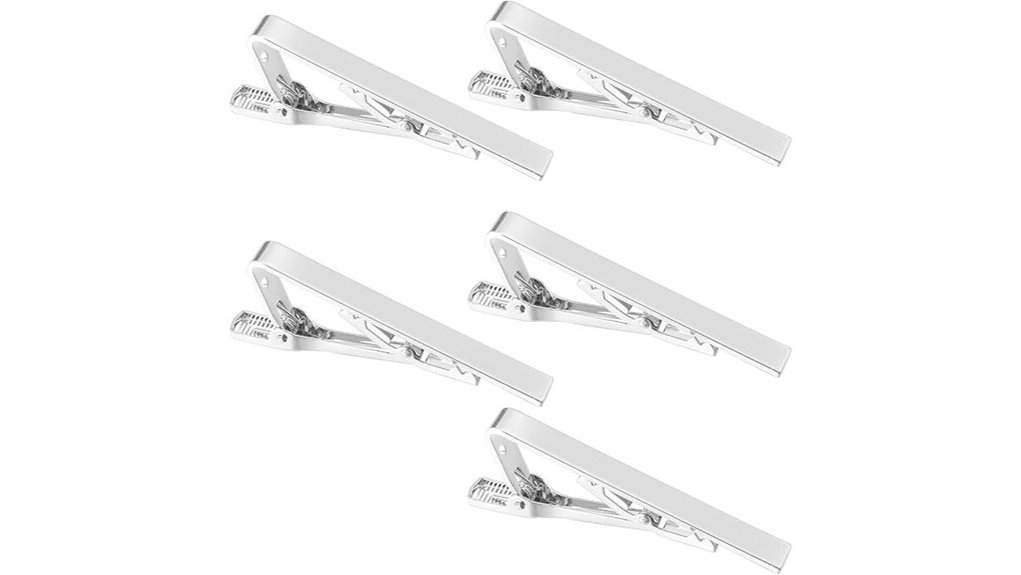 five pack silver tie clips