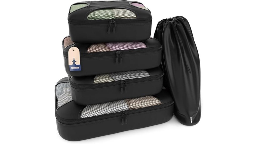 five piece black compression packing cubes