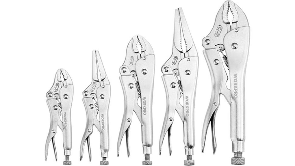 five piece locking long nose pliers