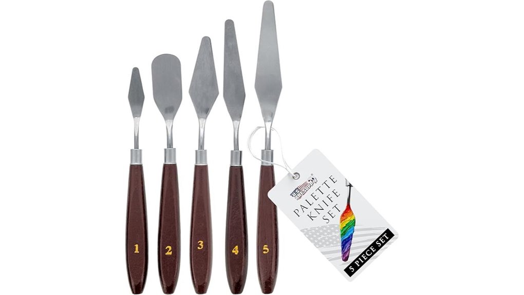five piece stainless steel palette knives