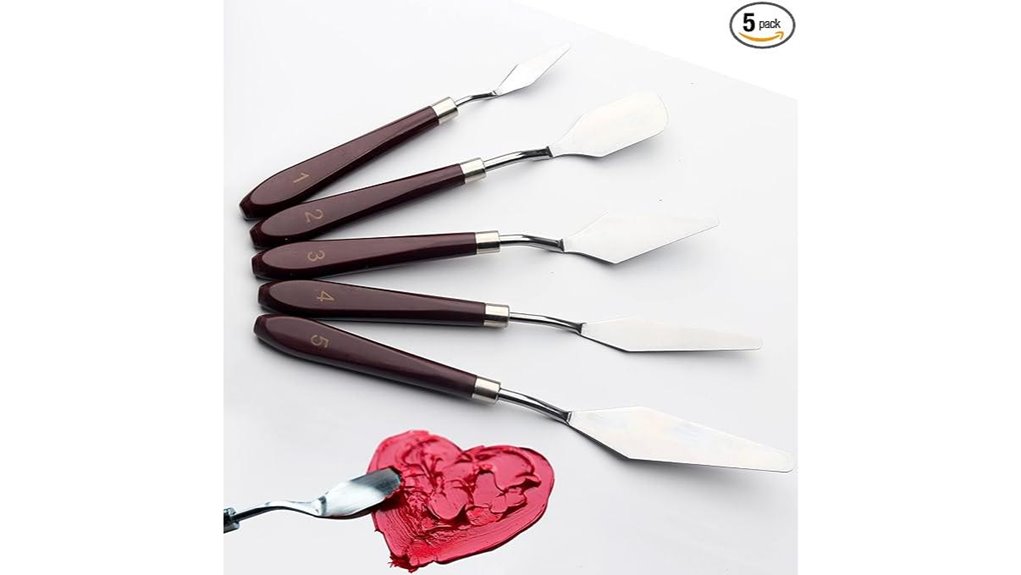 five piece stainless steel palette knives