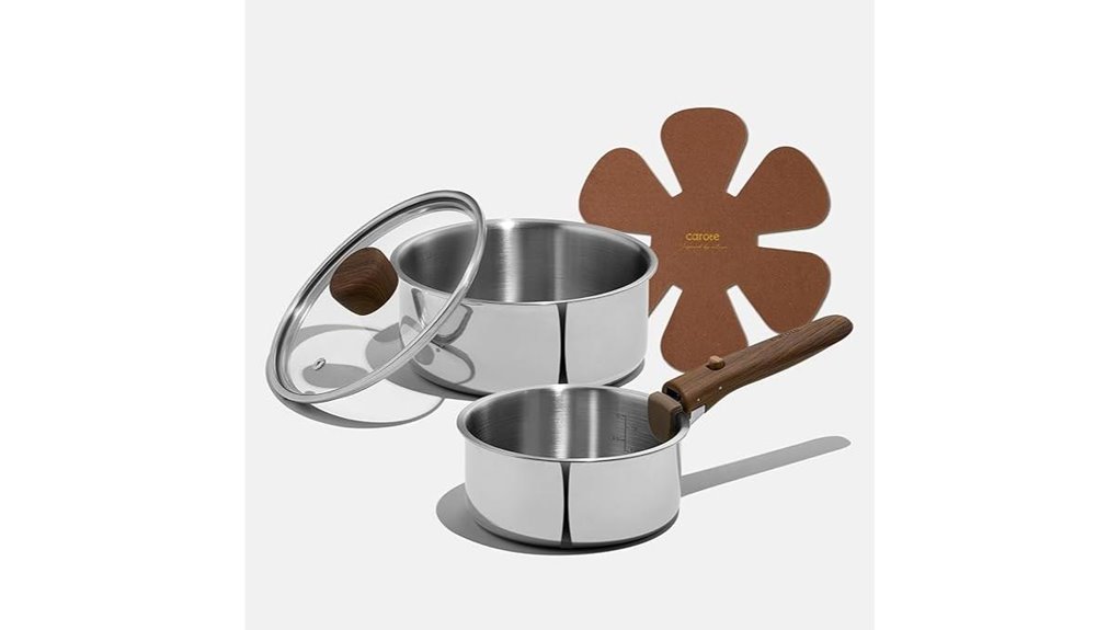 five piece tri ply stainless saucepans