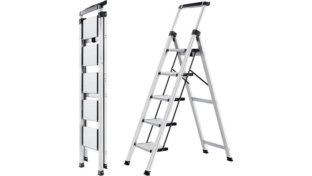 five step retractable aluminum ladder