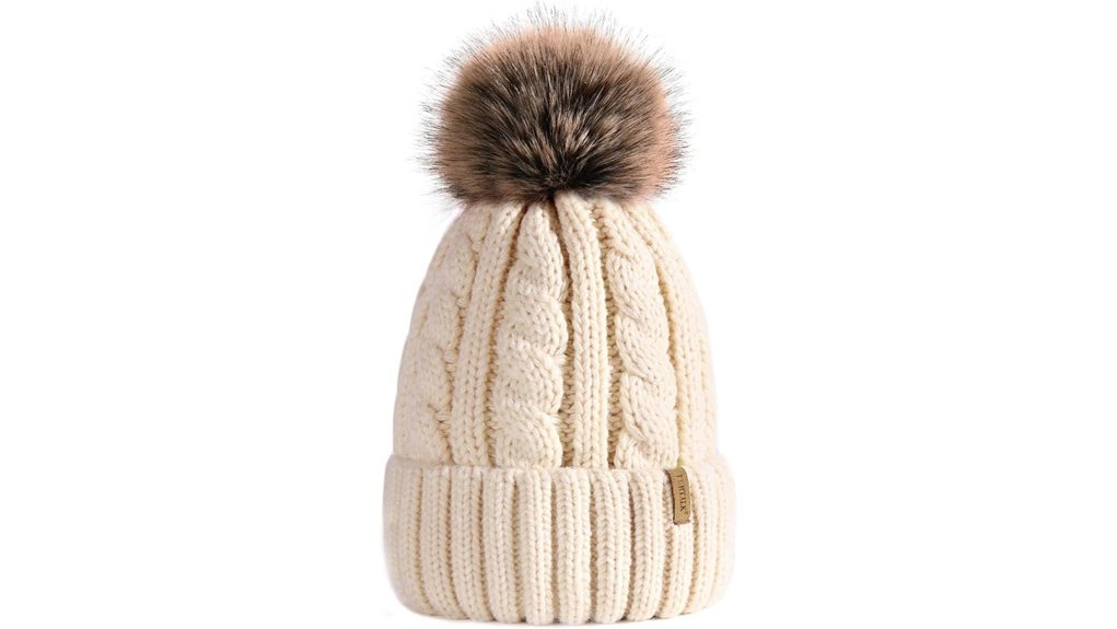 fleece lined knit beanie with pom