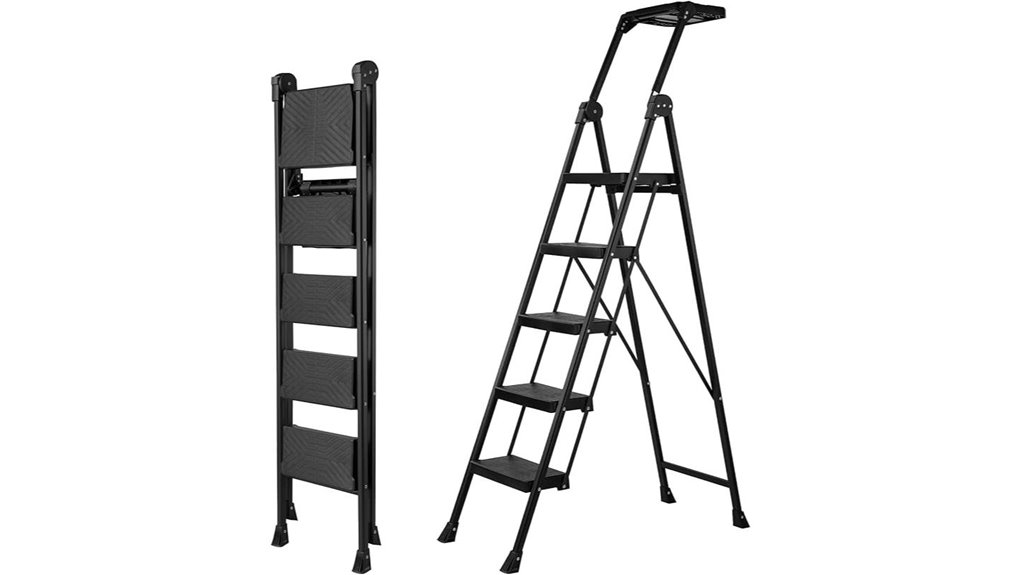 foldable steel ladder with handrail