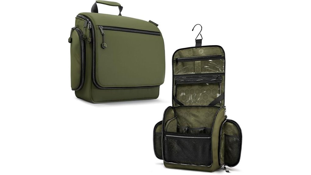 forest green hanging toiletry bag