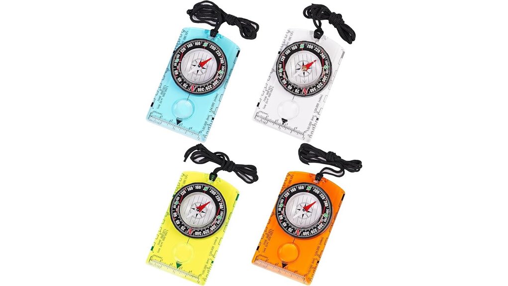 four pack multifunctional orienteering compasses