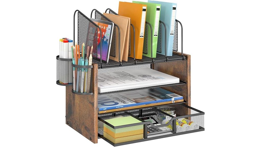 four tier wooden mesh organizer