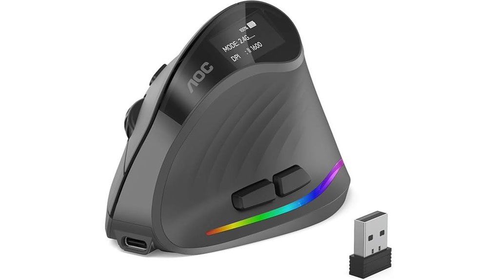 gray aoc ergonomic wireless vertical mouse