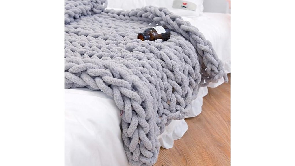 gray chunky knit chenille throw