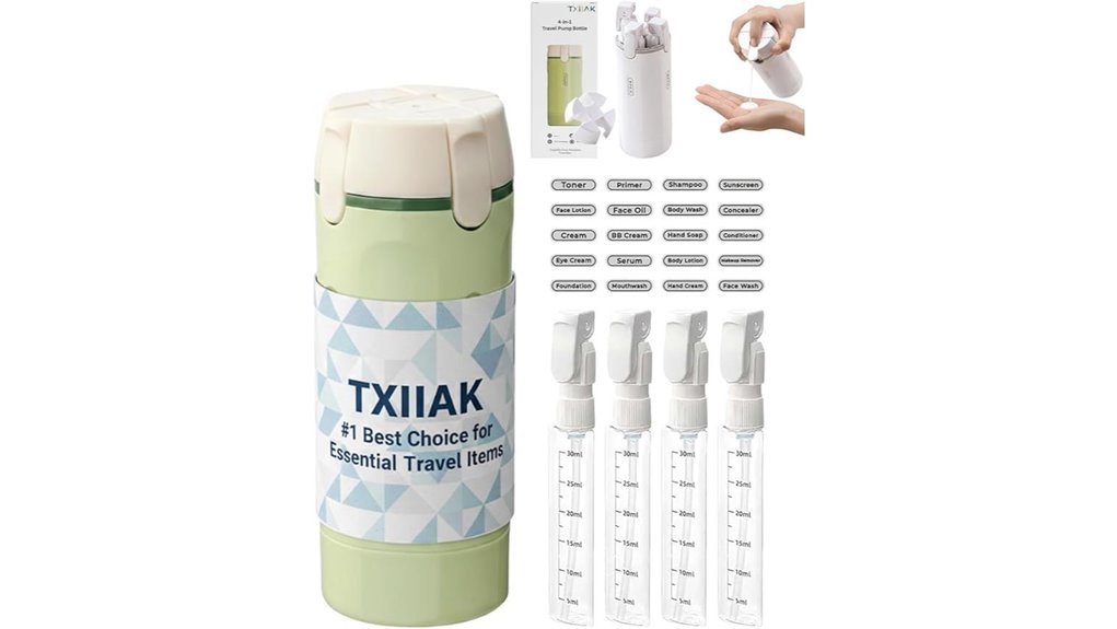 green 4 in 1 refillable travel bottles