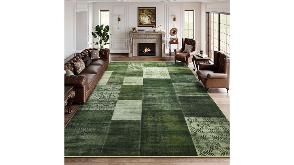 green geometric washable area rug