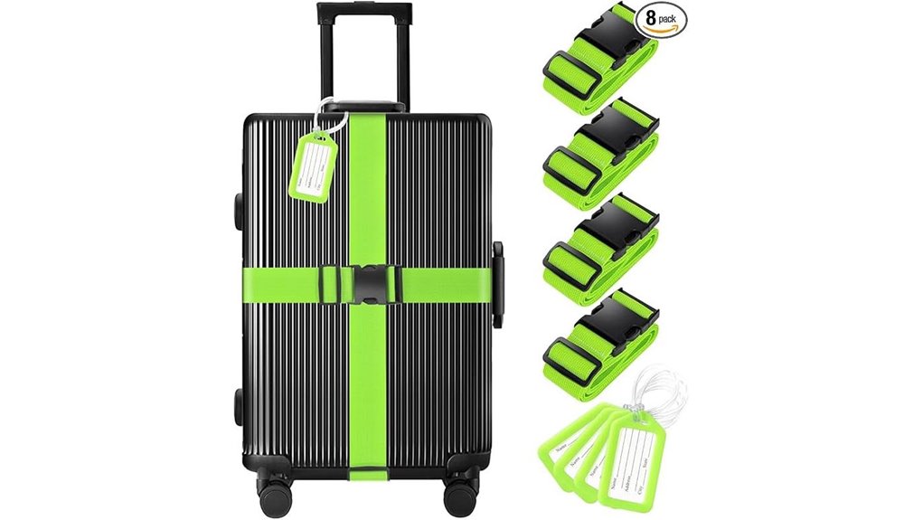 green luggage straps with tsa tags
